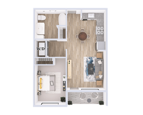 Floor plan for 1 bed, 1 bath, 710 sqft